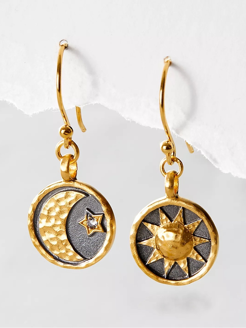 Satya Jewelry ‘Ethereal Balance’ 18kt Gold-Plate Sun & Moon Hanging Earrings